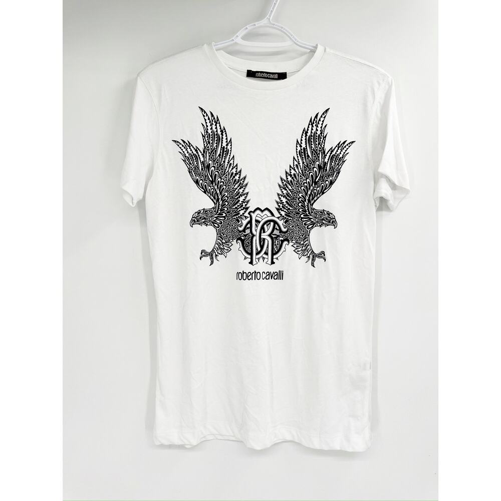 Roberto Cavalli White‎ Eagle Graphic Logo Crewneck Short Sleeve Men’s T-Shirt S